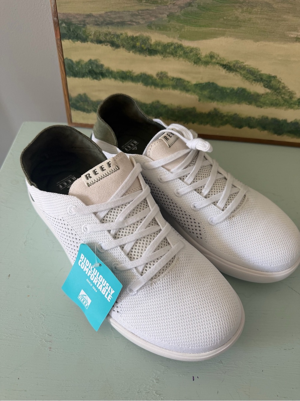 Reef Swellsole Neptune Mens Size 13 White / Olive Casual Comfort NEW
